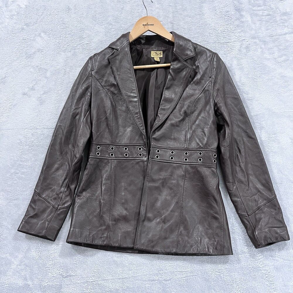 Caslon brown Leather Blazer Jacket with Grommet Waist Detail